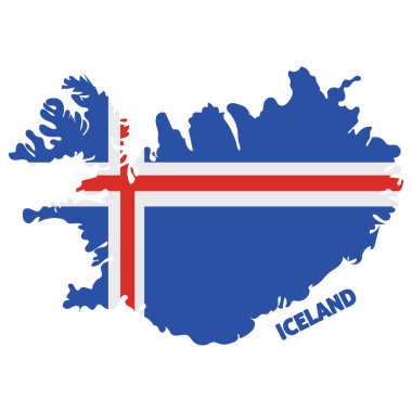 İzlanda 'nın izole edilmiş renkli haritası ve bayrak taşıyıcı illüstrasyonuyla