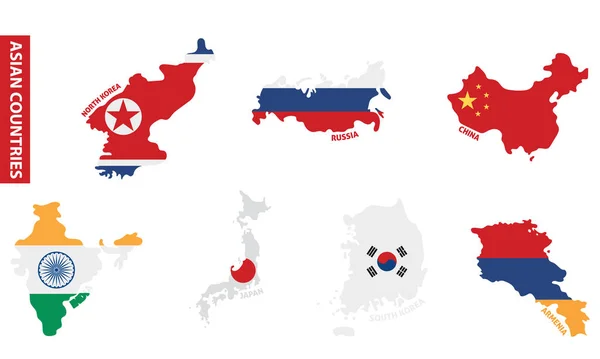 Set Farbiger Landkarten Mit Ihren Flaggen Vektor Illustration — Stockvektor