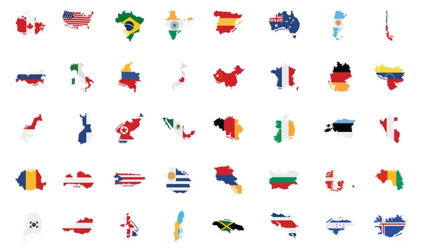 Набор Цветных Карт Стран Флагами Векторная Иллюстрация — стоковый вектор