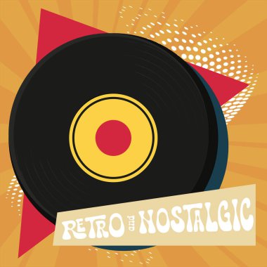 İzole edilmiş renkli müzik vinil nostaljik geçmişe dönük vektör illüstrasyonu