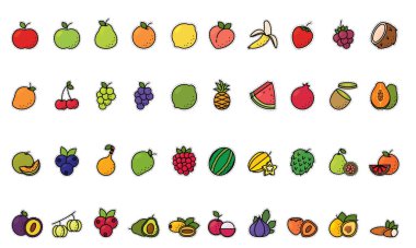 Renkli meyve simgeleri kümesi Vektör illüstrasyonu