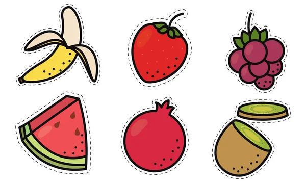Set Van Gekleurde Fruit Pictogrammen Vector Illustratie — Stockvector