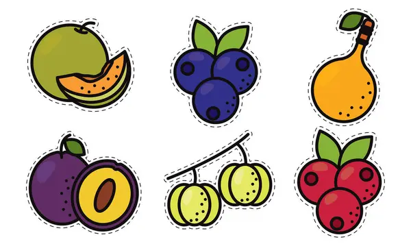 Conjunto De Adesivos Com Frutas Kawaii Fofas. Ilustração Stock