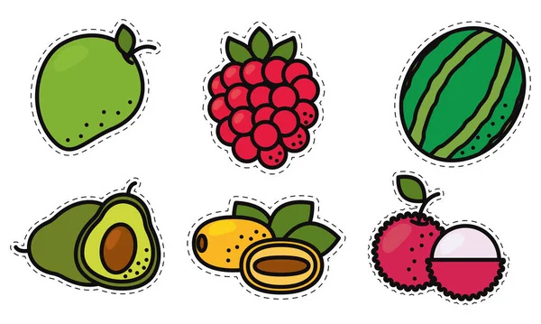 Conjunto Iconos Frutas Colores Ilustración Vectorial — Vector de stock