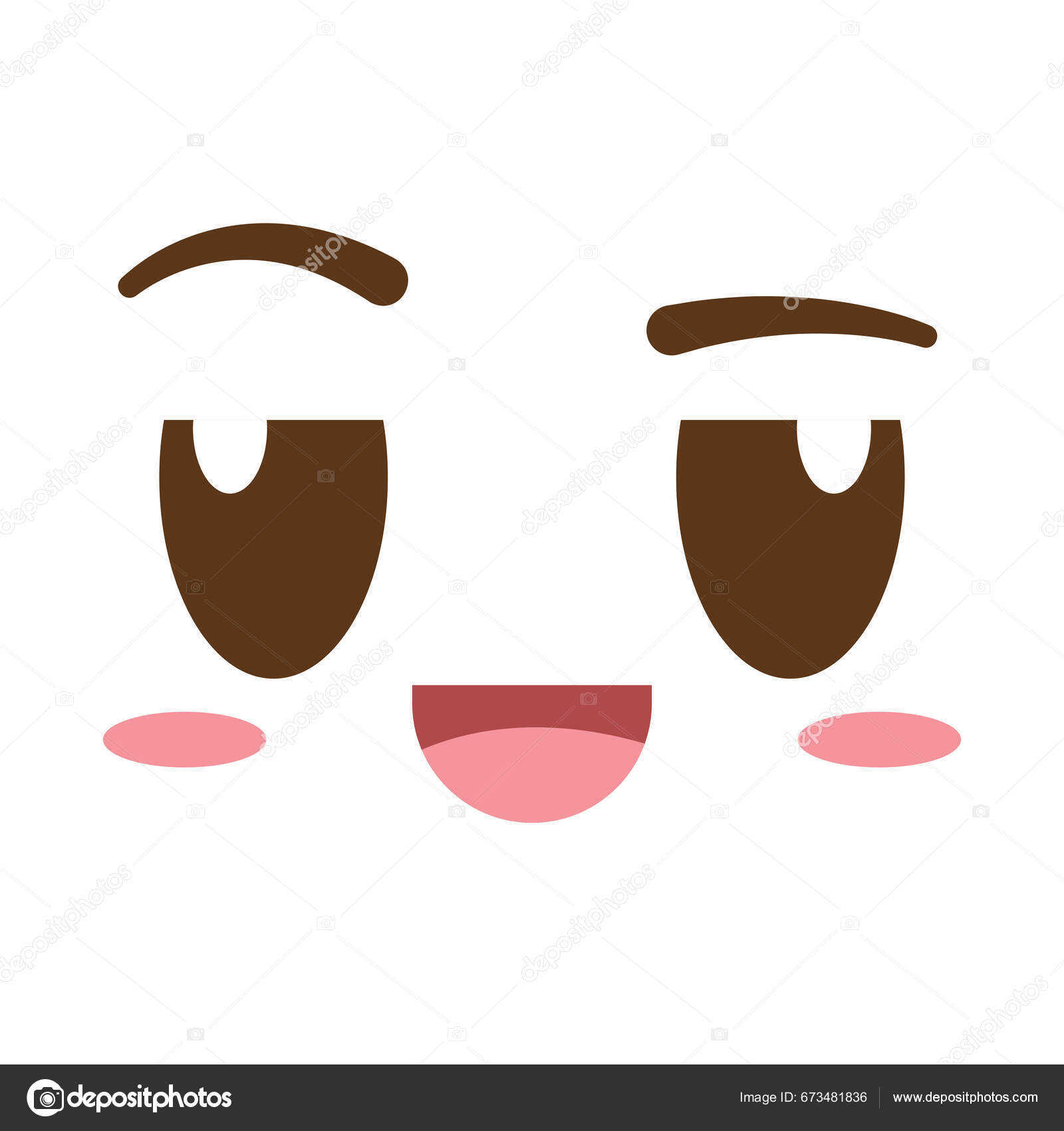 Cara de anime feliz estilo mangá grandes olhos verdes nariz pequeno e boca  kawaii ilustração vetorial desenhada à mão isolada em branco