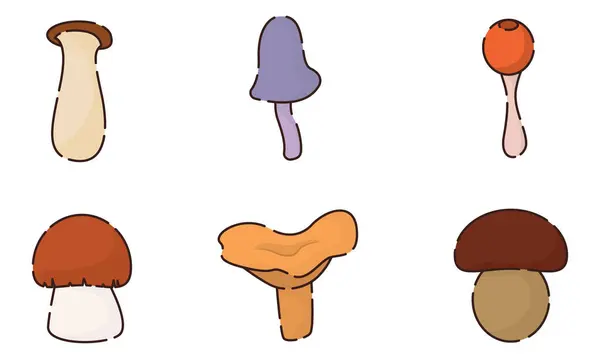Sert Different Colored Mushroom Icons Ilustração Vetorial —  Vetores de Stock