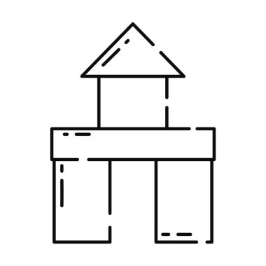 İzole edilmiş düz kale oyuncağı taslak ikonu Vektör illüstrasyonu
