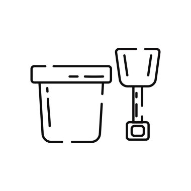 İzole edilmiş düz kum kovası ve kürek oyuncağı taslak ikonu Vektör illüstrasyonu