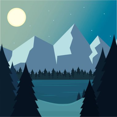 Renkli doğal manzara Ağaçlar Vektör illüstrasyonuyla