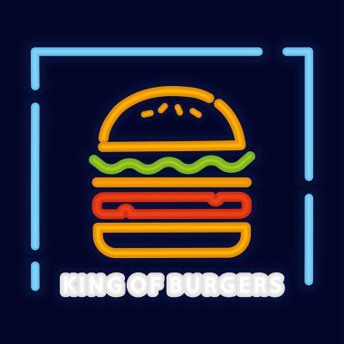 Renkli fast food restoranı neon poster illüstrasyonu