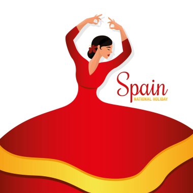 Geleneksel İspanyol kıyafetleriyle şirin kız dans eden vektör çizimi