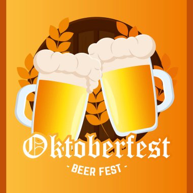 Köpüklü bira kupaları ve Ekim Festivali Bira Festivali Vektör illüstrasyonu