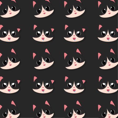 Kedi emoji avatarları Vektör illüstrasyonlu kusursuz desen arkaplanı