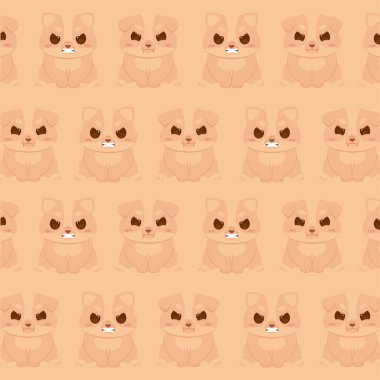 Köpek emoji avatarları Vektör illüstrasyonlu kusursuz desen arkaplanı