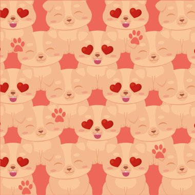 Köpek emoji avatarları Vektör illüstrasyonlu kusursuz desen arkaplanı