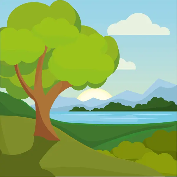 Colored Natural Landscape Trees Vector Illustration — Stock Vector