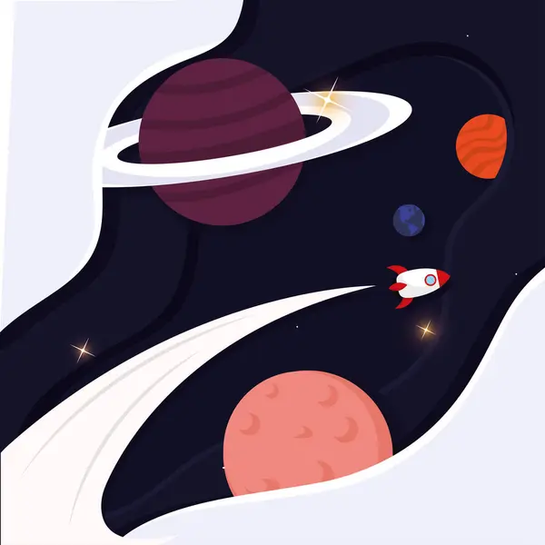 Farbige Ansicht Des Weltraums Mit Planetensymbolen Vektor Illustration — Stockvektor