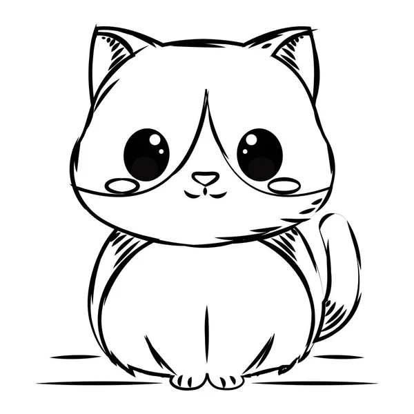 一个快乐猫科动物形象的独立可爱的草图 — 图库矢量图片