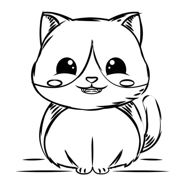 一个快乐猫科动物形象的独立可爱的草图 — 图库矢量图片
