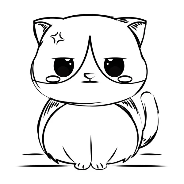 怒っている猫のキャラクターベクターイラストの孤立したかわいいスケッチ — ストックベクタ
