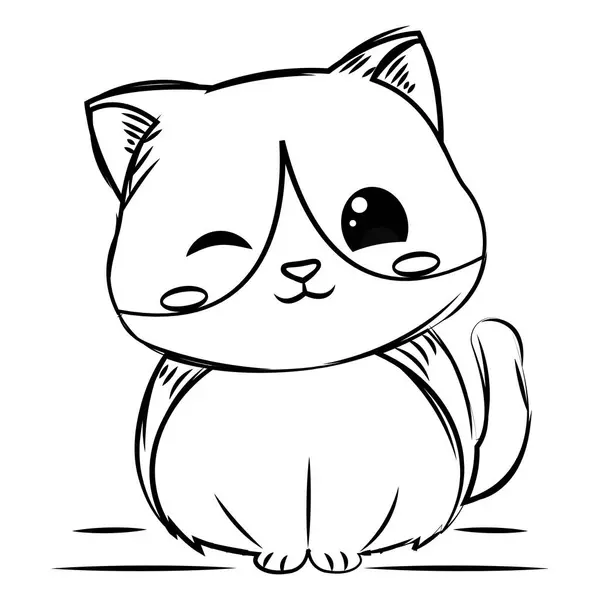 Izolowany Uroczy Szkic Szczęśliwy Kot Postać Wektor Ilustracja — Wektor stockowy