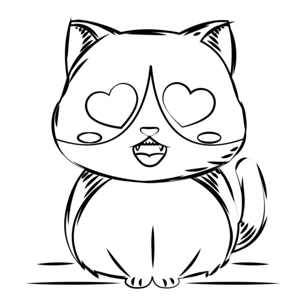 Изолированный Милый Эскиз Персонажа Влюбленной Кошки Векторная Иллюстрация — стоковый вектор