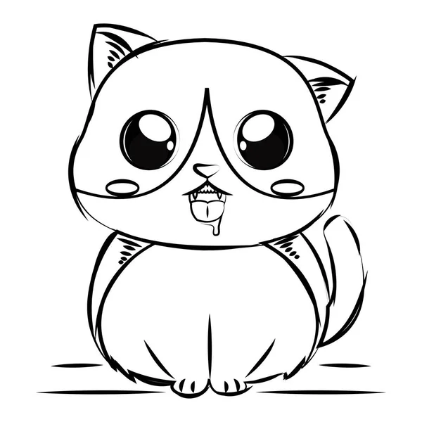 Isolated Cute Sketch Happy Cat Character Vector Illustration — Stock Vector
