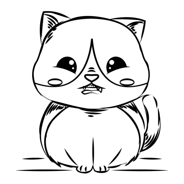 一个忧心忡忡的猫人物形象的孤立可爱的草图 — 图库矢量图片