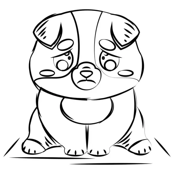 Bosquejo Lindo Aislado Personaje Triste Perro Ilustración Vectorial — Vector de stock