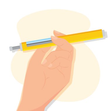 Bir e-sigara taşıyıcı illüstrasyonu tutan izole bir el.