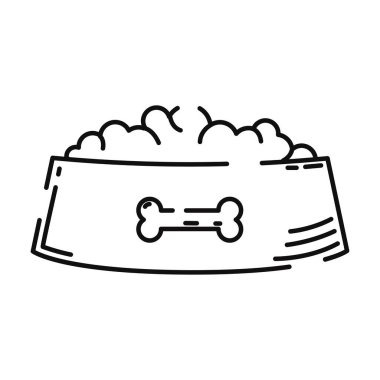 Evcil hayvan yemek kasesi ikonu illüstrasyonunun izole edilmiş bir taslağı.