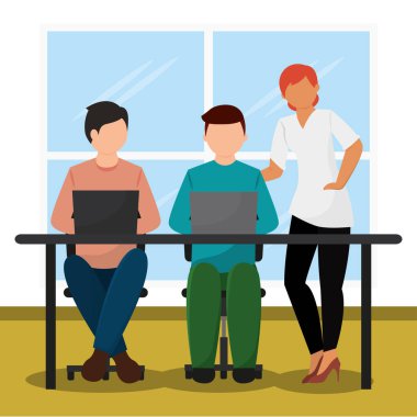 Bir ofis vektörü illüstrasyonu üzerinde çalışan bir grup insan karakteri