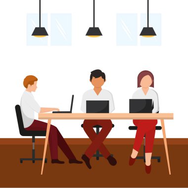 Bir ofis vektörü illüstrasyonu üzerinde çalışan bir grup insan karakteri