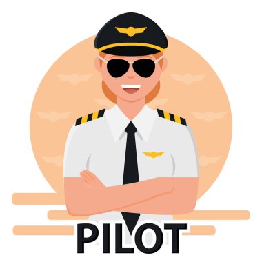 Tecrit edilmiş sevimli kadın pilot karakter Meslek Vektörü illüstrasyonu