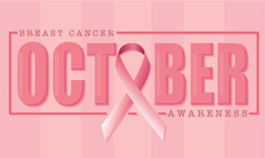 Renkli göğüs kanseri posteri pembe kurdele taşıyıcı illüstrasyonlu