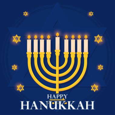 Menorah Vektör illüstrasyonlu renkli mutlu Hanuka şablonu