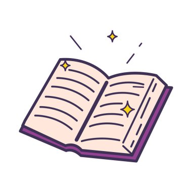 Ayrı renklerde açılan sihirli kitap simgesi çizimi