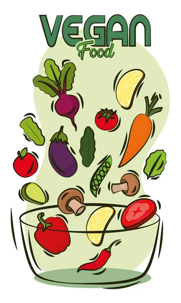 Grupo Verduras Tazón Estilo Vida Alimentos Veganos Ilustración Vectorial — Vector de stock