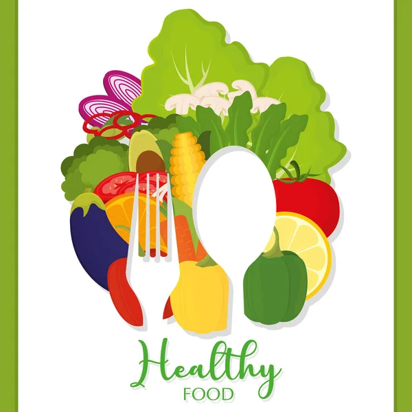 Silhouette Spoon Fork Group Vegetables Healthy Food Vector Illustration — Stock Vector