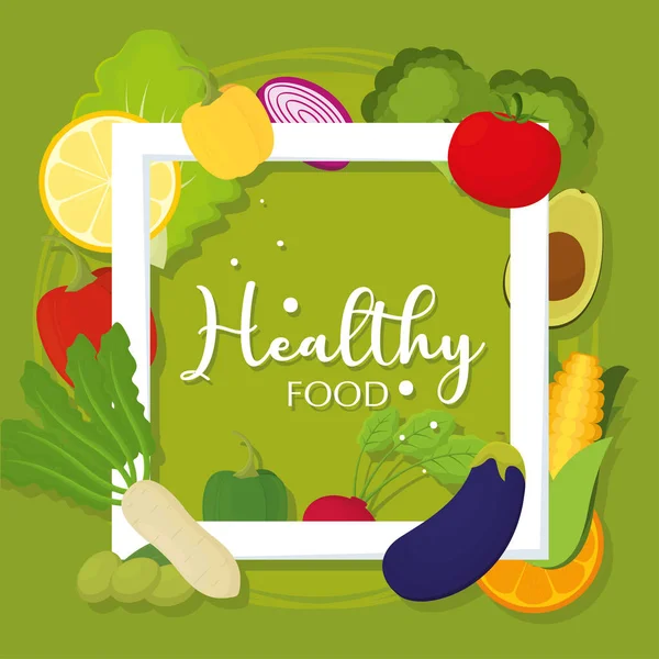 野菜が付いている白い長方形のフレーム健康な食糧ベクトルのイラスト — ストックベクタ