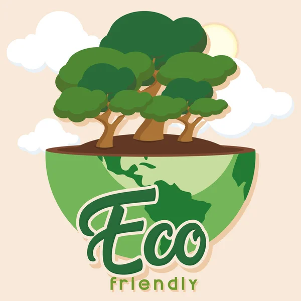 Μισό Πλανήτη Δέντρα Και Έδαφος Eco Friendly Διανυσματική Απεικόνιση — Διανυσματικό Αρχείο