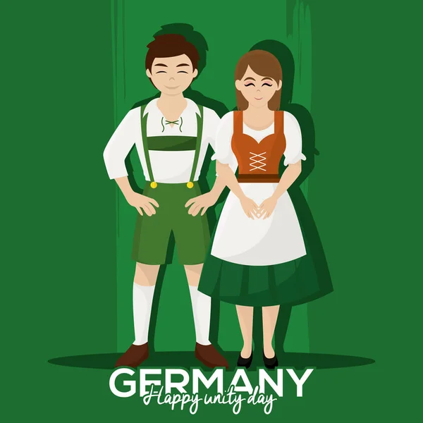Cute Couple Traditional German Clothes Vector Illustration — Stock Vector