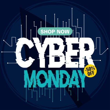 Mavi neon renkli siber pazartesi satış promosyon şablonu Vektör illüstrasyonu