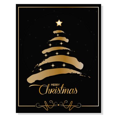 Noel ağacı illüstrasyonlu siyah noel davetiyesi.