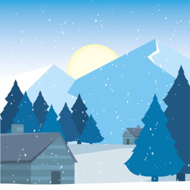 Soğuk renkli kış mevsimsel doğal manzara vektörü illüstrasyonu