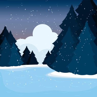 Soğuk renkli kış mevsimsel doğal manzara vektörü illüstrasyonu