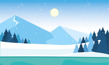 Soğuk renkli kış mevsimsel doğal manzara vektörü illüstrasyonu