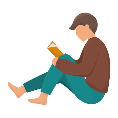 Mutlu adam kitap okuyor Hygge yaşam tarzı Vektör çizimi