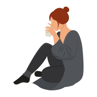 Kahve fincanı içen mutlu kadın Hygge yaşam tarzı Vektör çizimi