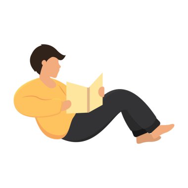 Mutlu adam kitap okuyor Hygge yaşam tarzı Vektör çizimi